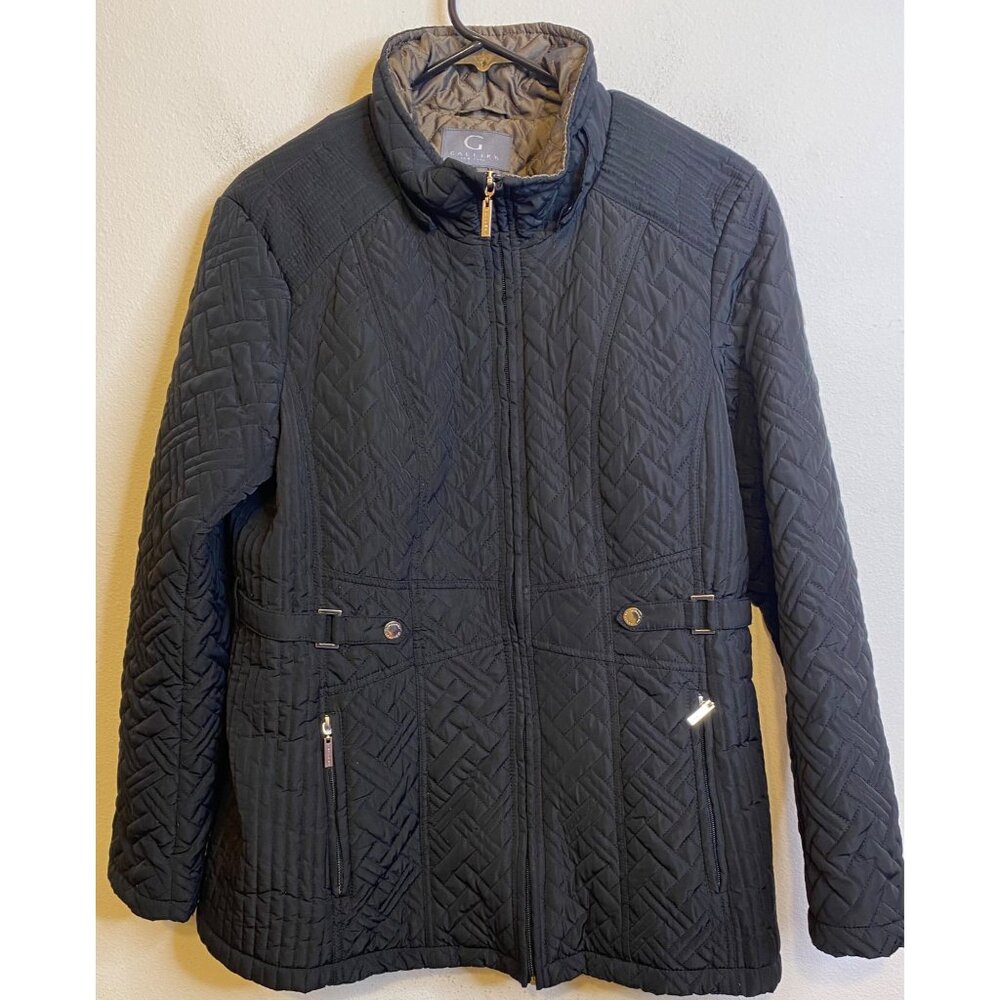 Gallery New York Women's Black Quilted Coat Jacket Size Large Zipper Pockets